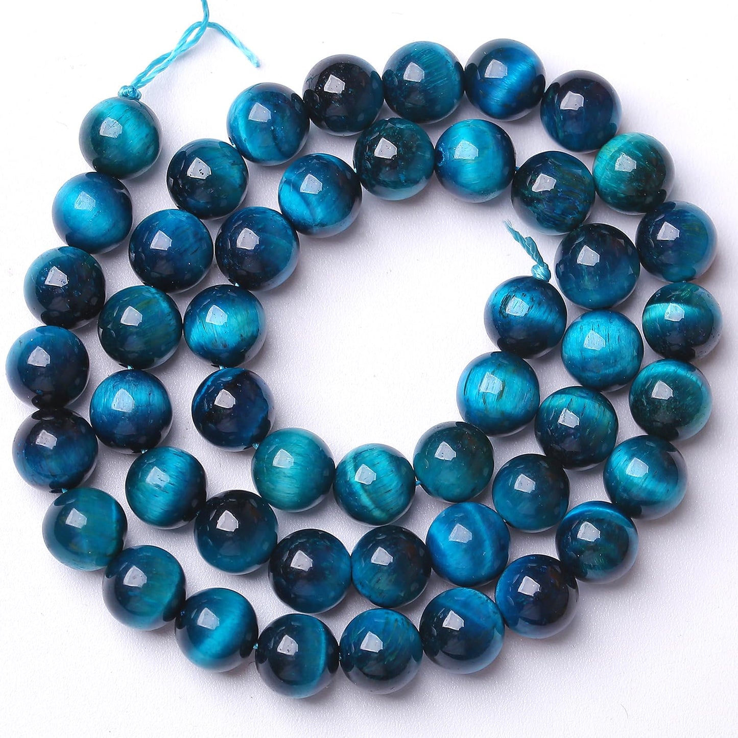 8MM 90pcs Natural Royal Blue Tiger Eye Stone Energy Healing Beads Round Loose Beads for Jewelry Making Bracelet 2 Strands 32"