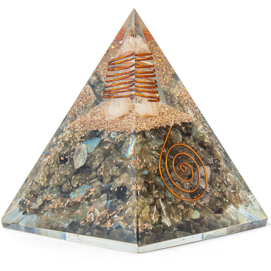 Labradorite Orgone Pyramid for Confidence & Self-Empowerment | Orgonite pyramids with Copper Coil and Crystal Quartz for Chakra Protection