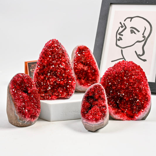 CrystalHola 1Pc Claret Raw Geode, 200-300g Quartz Cluster for Home Feng Shui Ornaments Energy Stone Healing Tools Meditation Feng Shui Decoration,Stone Display Piece, Mineral Specimen