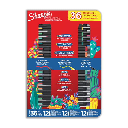Sharpie Creative Markers Variety Pack, Water-Based Acrylic Paint Markers, Assorted Tips and Colors, 36 Count - Works on Paper, Metal, Wood, Ceramic, Glass, Rock, Canvas