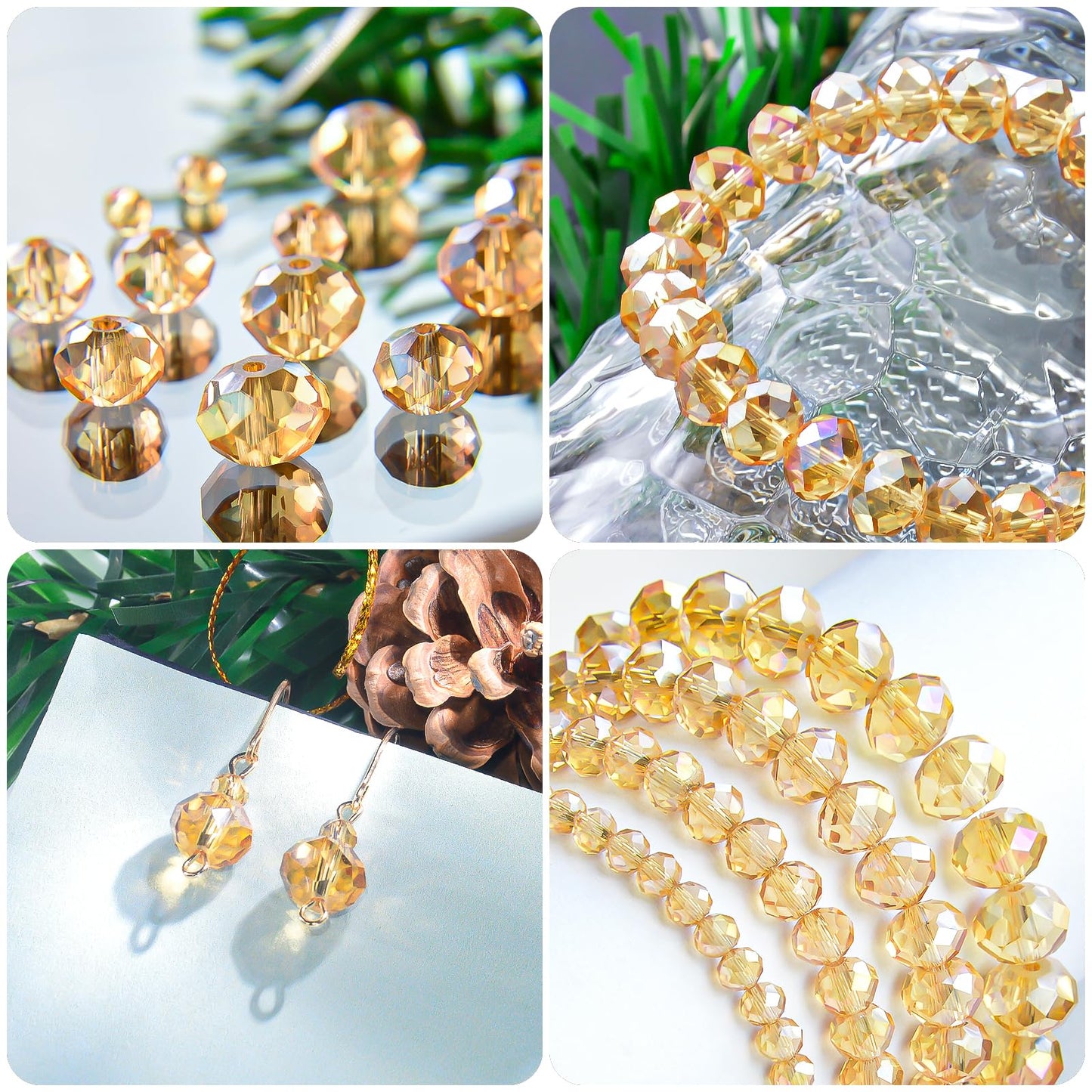 Laopottbeads 1200 Pcs 4mm Round Crystal Glass Beads for DIY Jewelry, Ideal for Bracelets, Necklaces, Pendants, and Handmade Craft Projects(Gold Champagne)
