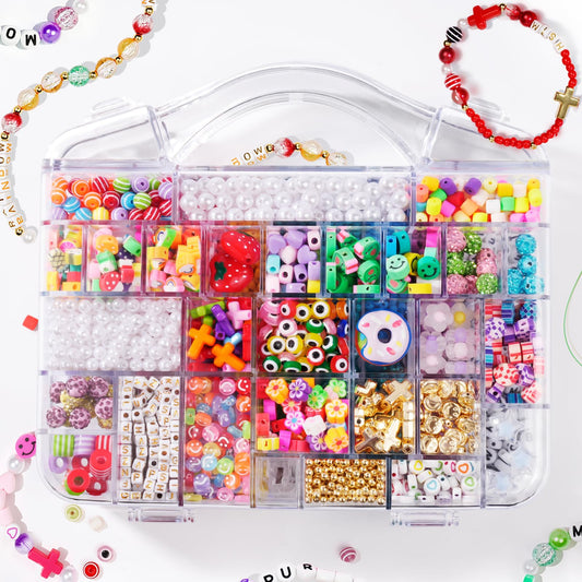 MAKERSLAND Bracelet Making Kit with 2000+ Pcs Beads (50 Types) – Pony, Kandi, Polymer Clay, Smile Face & Letter Beads for Jewelry Making, DIY Craft Set with Storage Box for Kids Adults