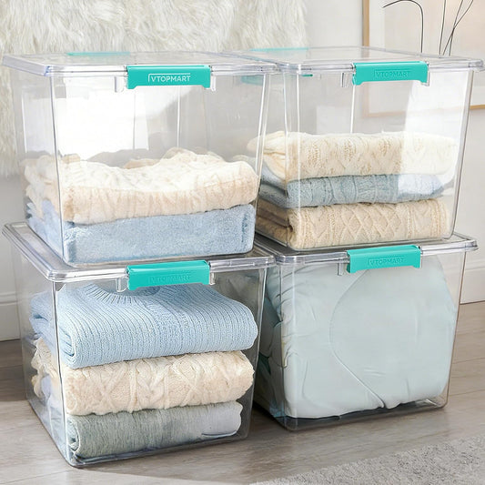 Vtopmart 72 QT Crystal Clear Storage Bins - 4 Pack Stackable Plastic Containers with Lids for Closet Organization
