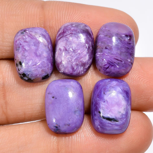 2 PCS, 14X10 MM, AURA GEMS Natural Charoite, Cabochon, Radiant Shape, Jewelry Making Stone Supply, Chakra Energy Healing Gemstone, Real Crystal, Birthstone, Wholesale deal