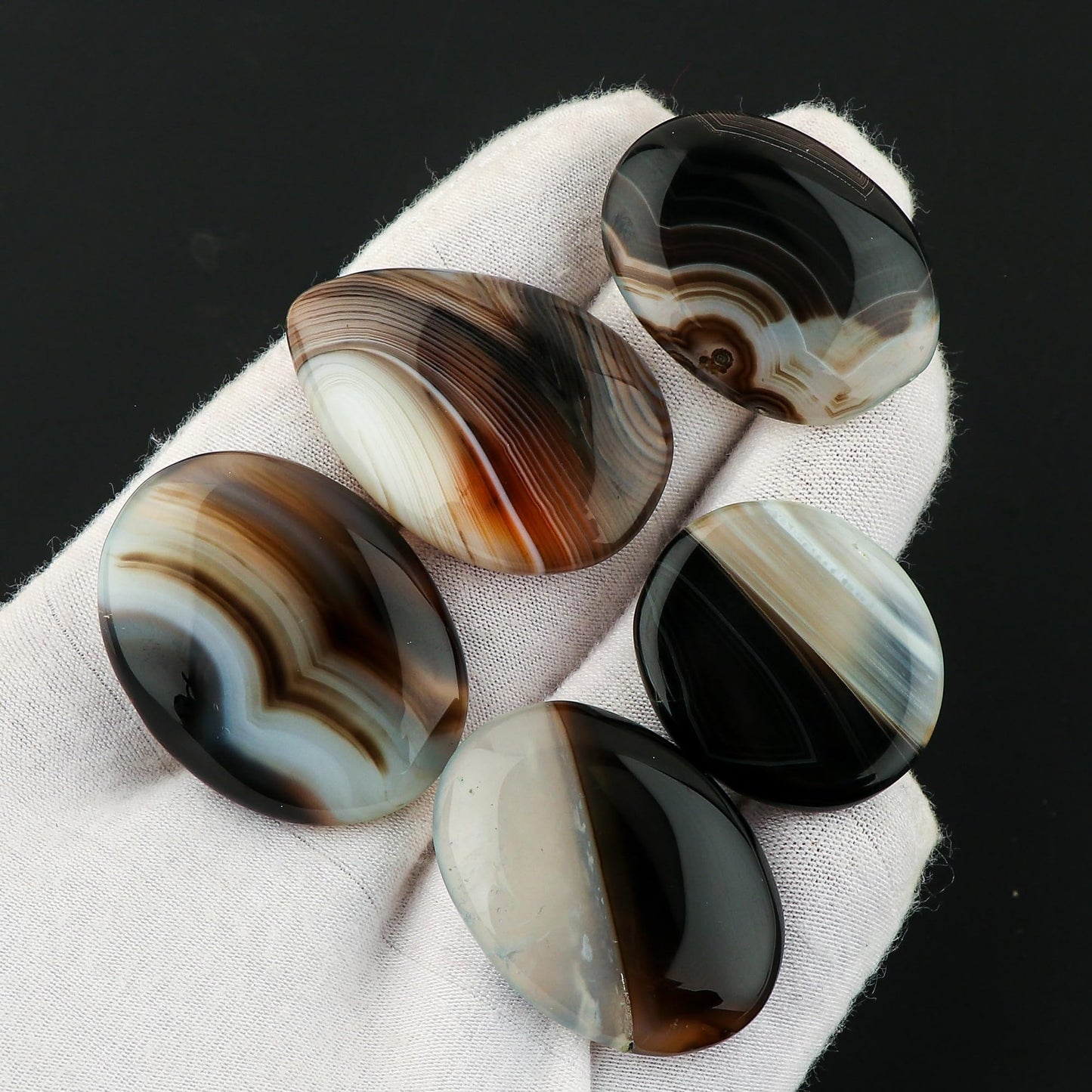 CRYSTALIS Wholesale 5pcs Natural Banded Agate Loose Gemstone Bulk Cabochons Jewelry Making Supply, Chakra & Healing Polished Stones, Wire Wrapping, DIY, Gem Collection, 24mm+