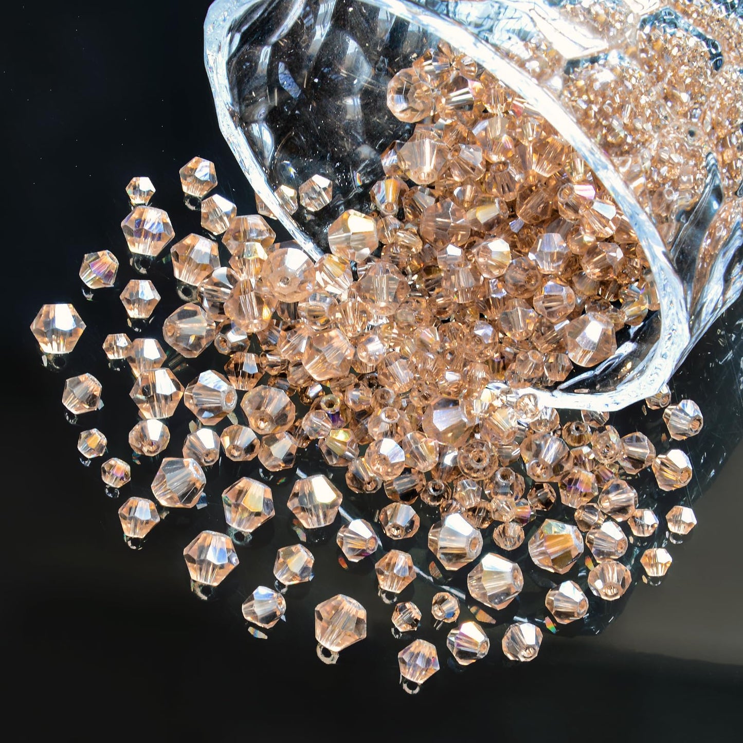 1550PCS Bicone Crystal Glass Beads Set for Jewelry Making, 3mm 4mm 6mm 8mm Sparkling Faceted Beads Sorted by Size for Bracelets, Necklaces, Suncatchers & DIY Crafts(Champagne Silver)