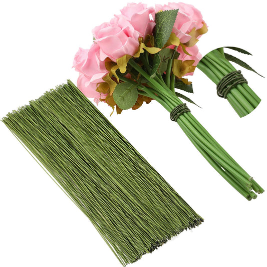 Ferraycle 600 Pieces 18 Gauge Green Floral Wire Stems for DIY Crafts, 16 Inch Floral Paper Wrapped Wire for Christmas Garland and Flower Arrangements(Dark Green)
