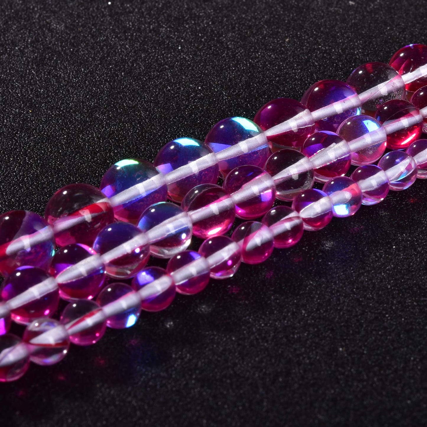 Asingeloo 48PCS 8mm Red Angel Aura Round Gemstones Polished Mermaid Aura Moonstone Bead Smooth Stone Loose Beads Crystal Quartz for DIY Jewelry Making 1 Strand 15”