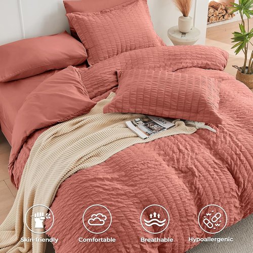 HYMOKEGE Coral California King Comforter Set - 7-Piece All-Season Luxury Bedding Set | Includes Comforter, Sheets & Pillowcases