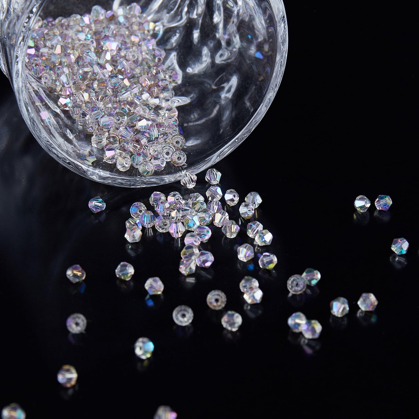 Laopottbeads 1100PCS 4mm Bicone Crystal Glass Beads for Jewelry Making, Sparkling Mini Beads for Suncatchers, DIY Bracelets & Craft Projects (AB Phantom Purple)