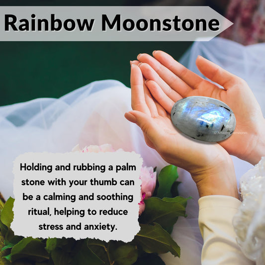 Amazing Gemstone Rainbow Moonstone Crystals and Healing Stones - Large Palm Stone Crystals Piedra - Crystal for Good Luck, Positive Energy, Meditation - Unique Stocking Stuffers Gifts for Women, Men