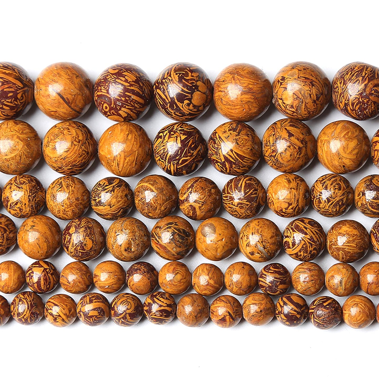 6MM 60PCS Natural Stone Yellow Sunflower Jasper Loose Beads for Jewelry Making DIY Bracelet