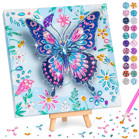 Arts and Crafts for Kids Age 8-12, Diamond Art Kit for Kids, Gifts for 6 7 8 9 10 Year Old Girls, Birthday Presents Toys for Girl Teen, Fun Activities Gem Art Butterfly Kit with Frame for Home Decor