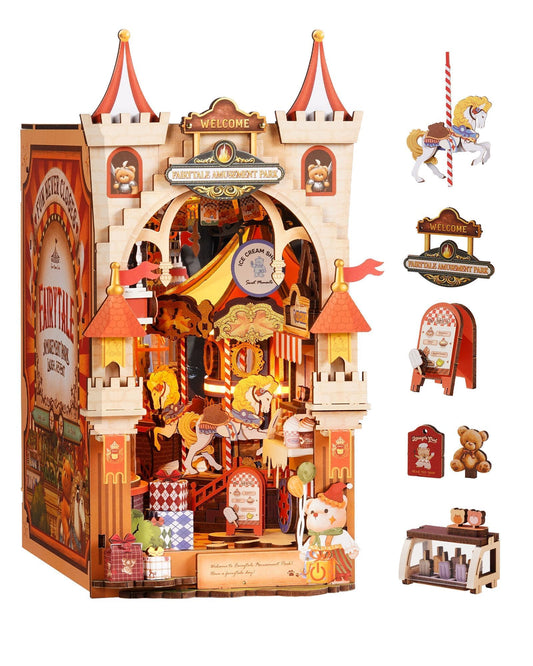 Rolife DIY Book Nook Kits for Adults- Fairytale Amusement Park- 3D Wooden Puzzle Booknook for Bookshelf Decor, Creative DIY Miniature Dollhouse Kits, Nook Tales Gifts for Adults, Teens & Book Lovers