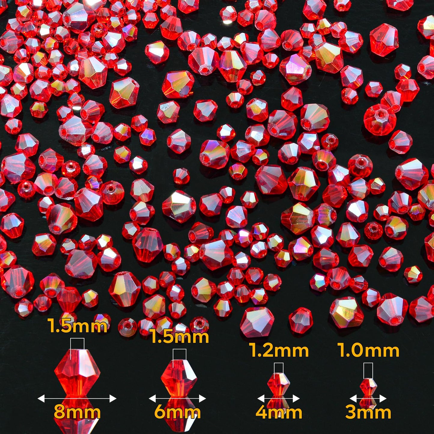 1550PCS Bicone Crystal Glass Beads Set for Jewelry Making, 3mm 4mm 6mm 8mm Sparkling Faceted Beads Sorted by Size for Bracelets, Necklaces, Suncatchers & DIY Crafts(Red)