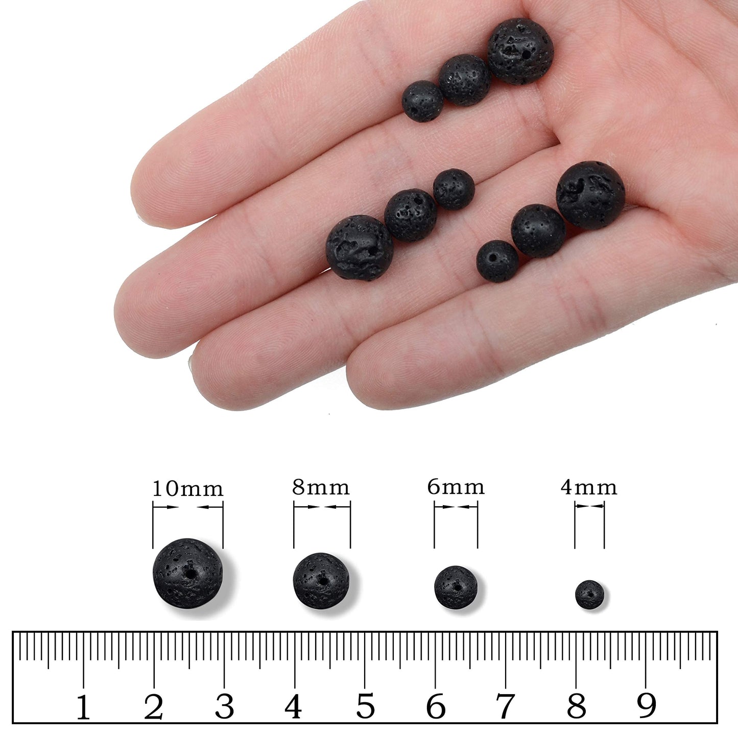 AD Beads Natural Gemstone Round Loose Beads 15" for Bracelet Necklace Earrings Jwelery Making Crafts DIY (4mm, Black Lava Stone)