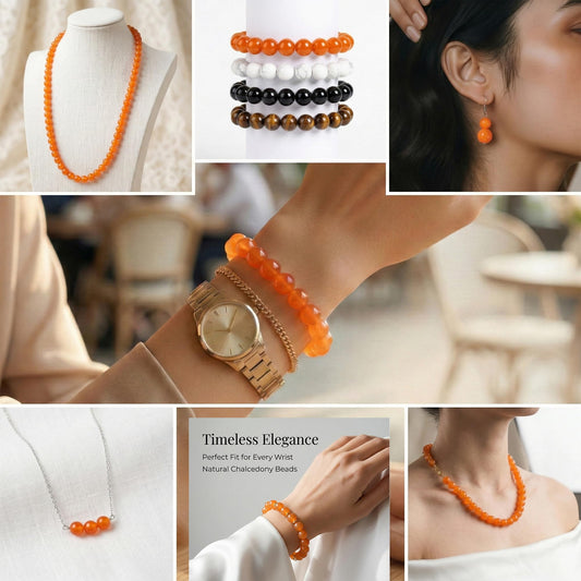Anjpuy Natural Orange Chalcedony Beads 10mm - 35pcs Round Gemstone Beads for Jewelry Making - Bulk Loose Crystal Stone Bead Supplies for Bracelet Necklace Earrings Crafting