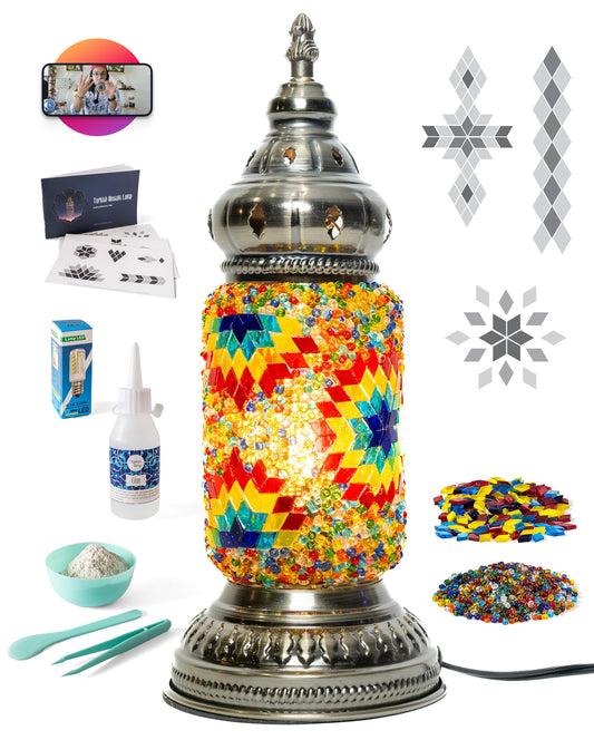 KRAFTSTORIES DIY Turkish Mosaic Lamp Kit – Create Your Own Colorful Glass Table Lamp | Handmade Arts & Crafts Kit for Adults | Moroccan Boho Unique Gift Idea, Includes All Materials (Multicolor)