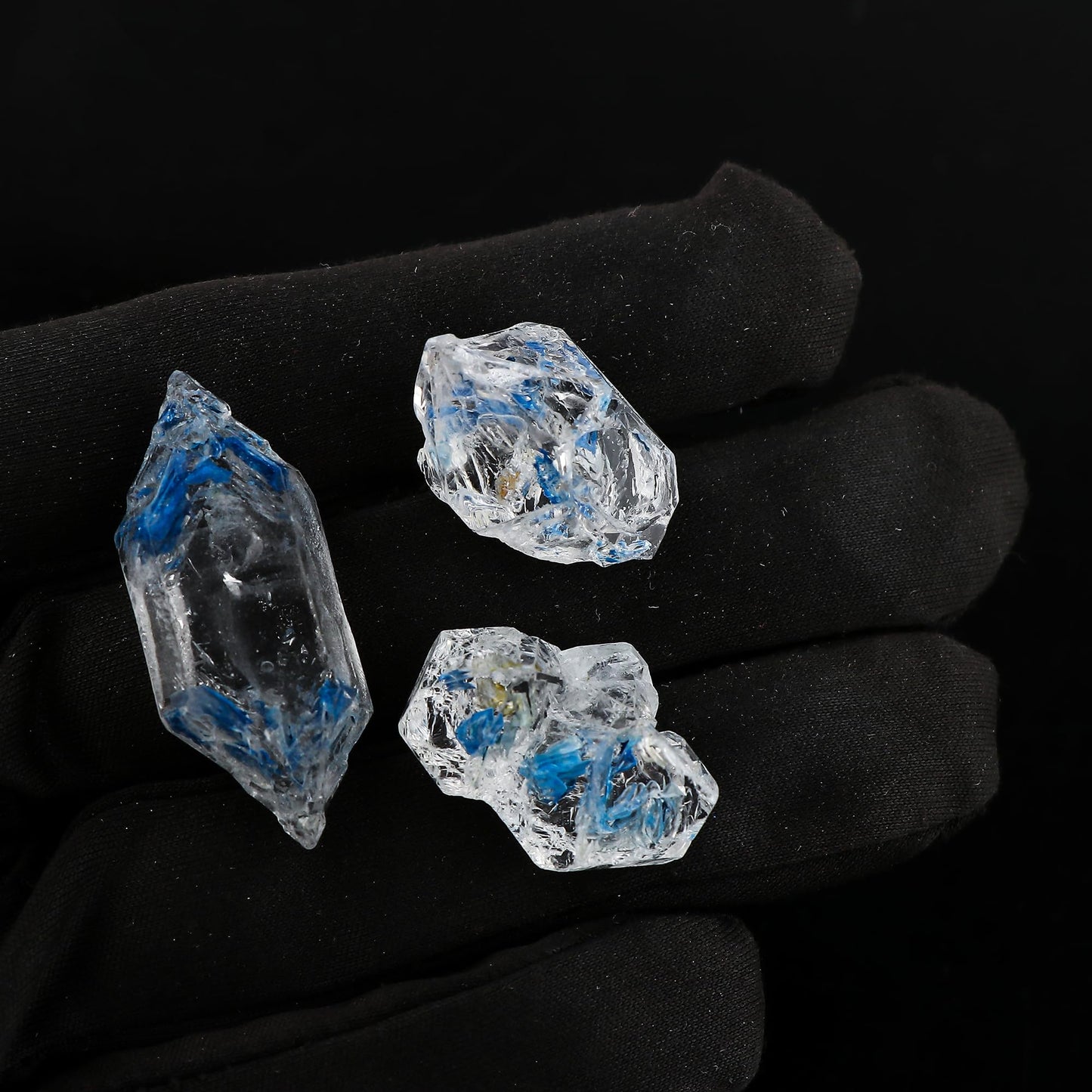 CRYSTALIS (3pcs) (50+cts) Natural Rare Blue Herkimer Diamond Raw Crystals, Loose Gemstone Wholesale Bulk Rough Jewelry Making Supply, Wire Wrapping, DIY, Gem Collectibles (18-24mm)