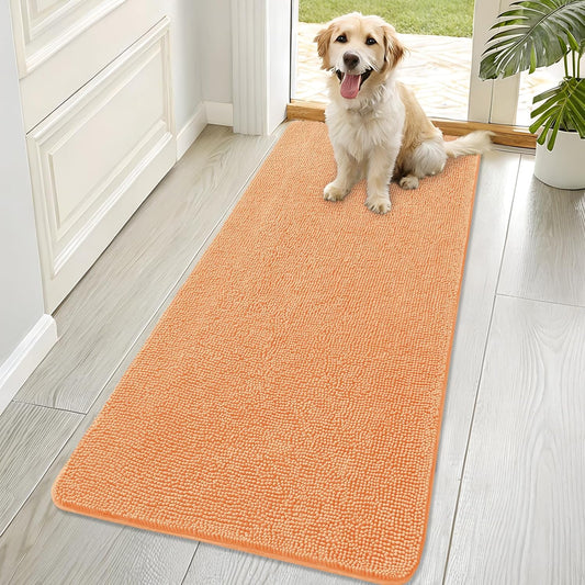 OLANLY Dog Door Mat - Absorbent Non-Slip Mud Mat for Indoor Use | Quick Dry Chenille, 70x32, Orange