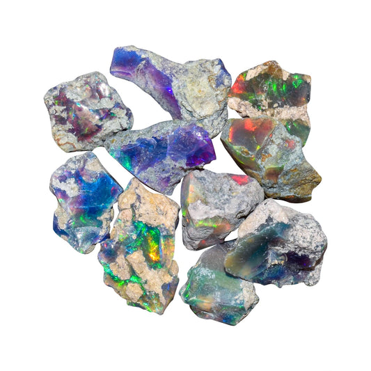 10pcs, 100% Real Ultra Fire Black Opal Raw Stone, Natural Rough, Ethiopian Rock Crystals Gemstone, Jewelry Making Supplies, Chakra Healing Stone, Birthday Gift, Crafts & DIY, Multi Fire Minerals Lot
