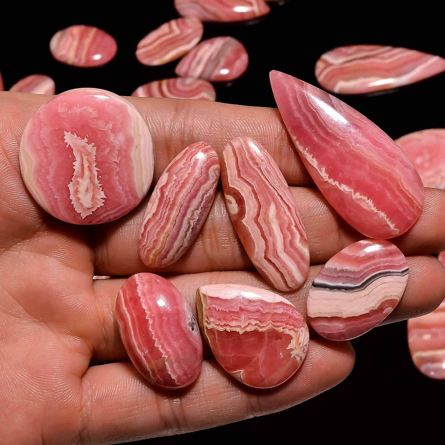 Gemkora Natural Pink Rhodochrosite Cabochon Gemstones Wholesale Lot Jewelry Making, Loose Crystals Supply, Healing Stones, Mix Pack, Crystals, Bulk Deal, Stones, 18 to 25mm (3 to 4pcs)