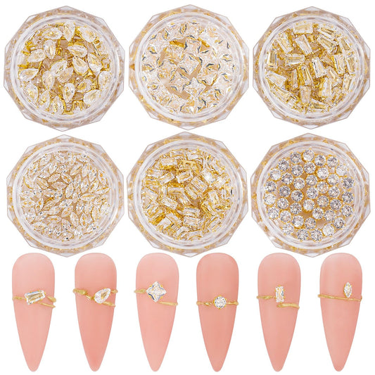 120Pcs Metal Nail Art Zircon Charms Gold Silver Sparkling Nail Charms Gems Rhinestones Glass Resin Jewelry Flatback Diamonds for Nail Art and Decoration DIY Manicure