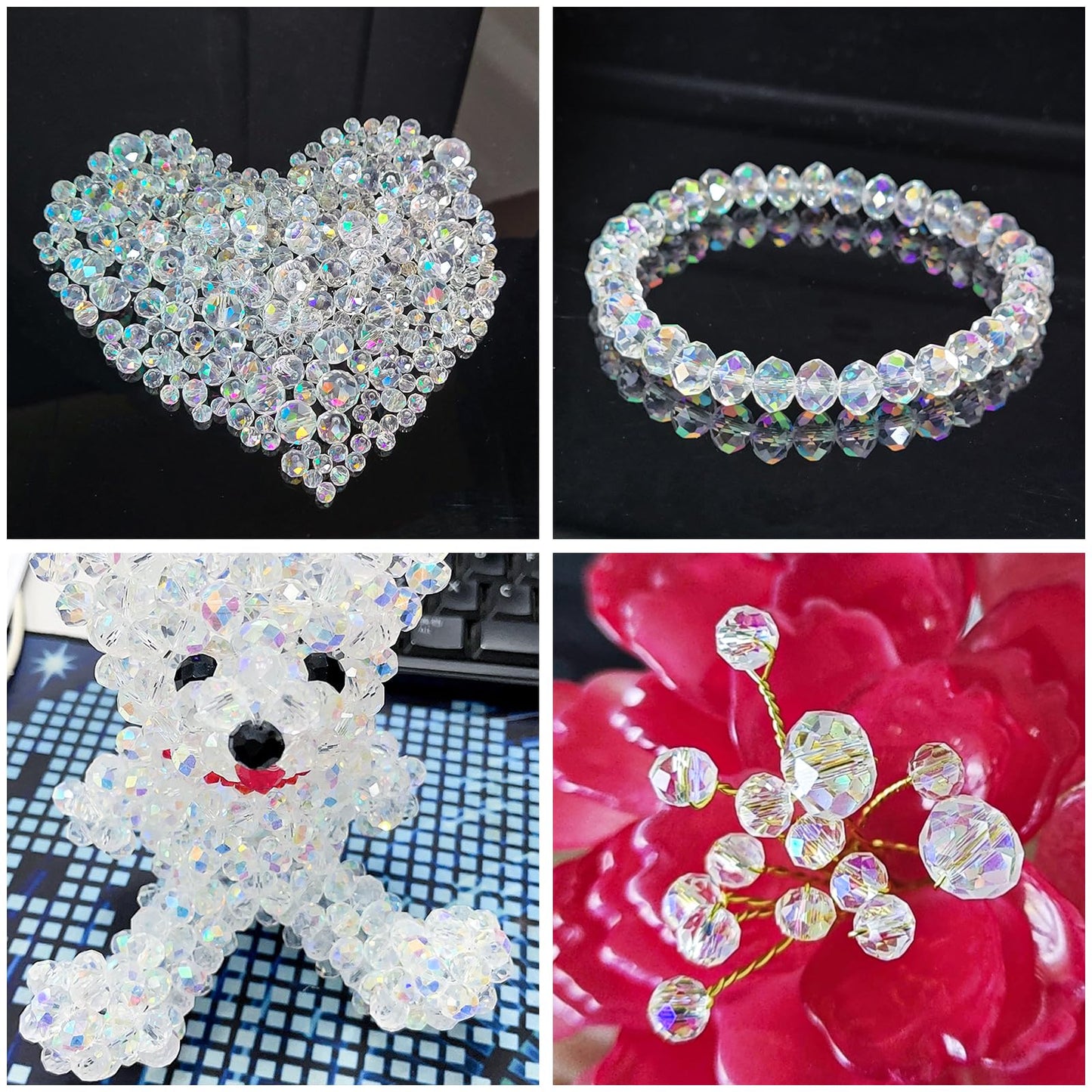 Laopottbeads 220Pcs 10mm Crystal Glass Beads for Jewelry Making Beads for Bracelets Necklace Pendants Making Supplies(White AB Color)