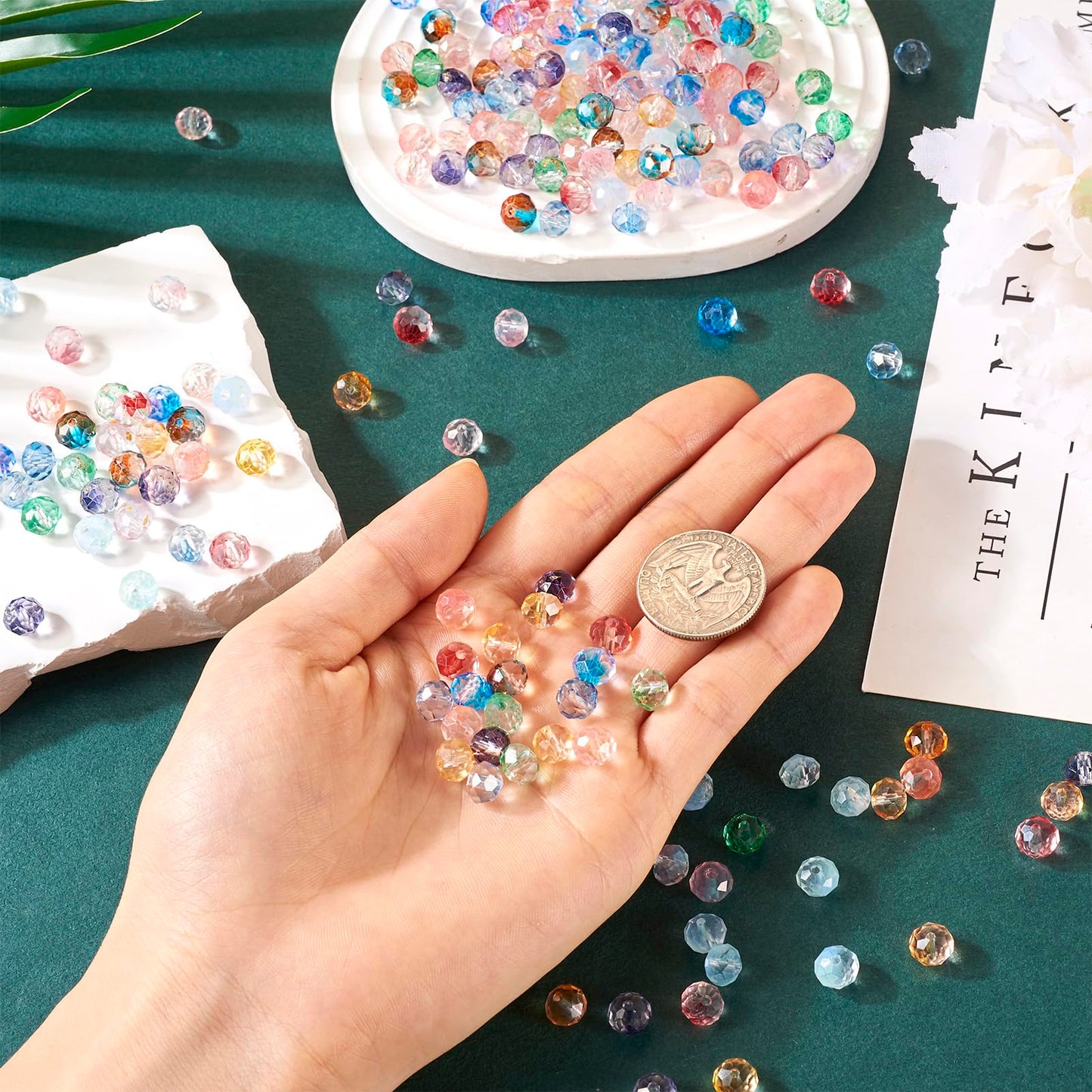 Elecrelive 200pcs Faceted Rondelle Beads 8mm Briolette Crystal Beads with Golden Foil Crystal Loose Beads for DIY Beading Bracelet Necklace Jewelry Making