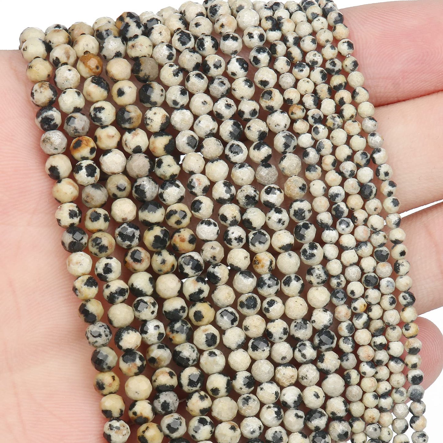 Song Xi 90pcs 4mm Natural Dalmatian Gemstone Beads Faceted Round Loose Stone Beads for Jewelry Making