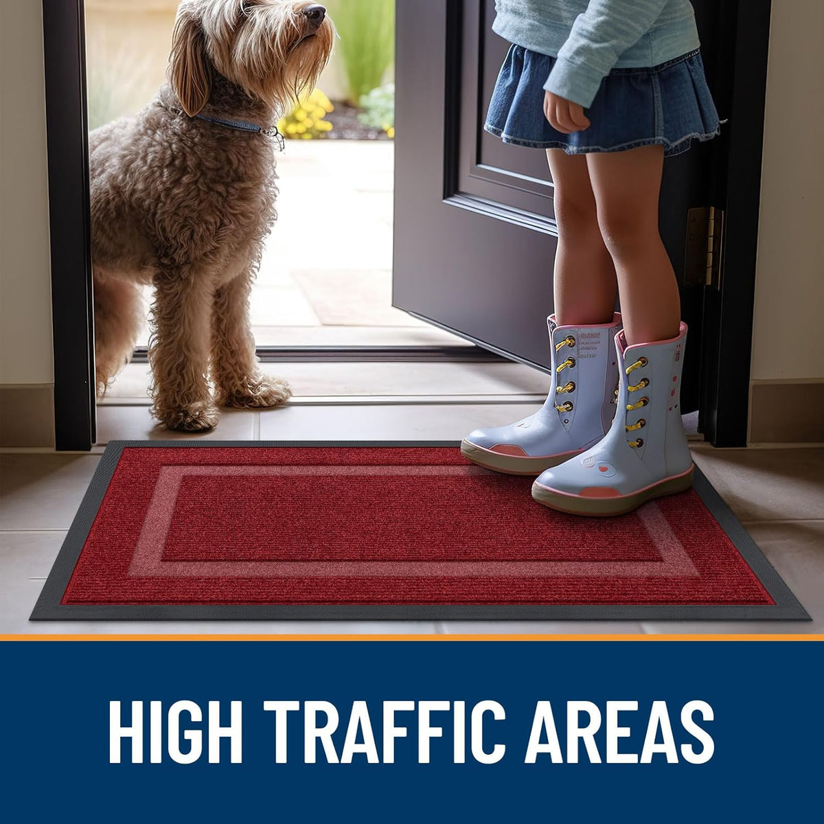 OLANLY Waterproof Front Door Mat - All-Season Indoor/Outdoor Doormat | Sturdy Natural Rubber, 59x35, Wine Red