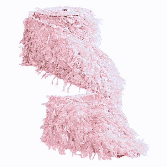 Meseey Pink Faux Fur Wired Ribbon Trim,10 Yards Ideal for Christmas Wreaths,Gift Wrapping & DIY Craft Decorations (Pink, 4 Inch)