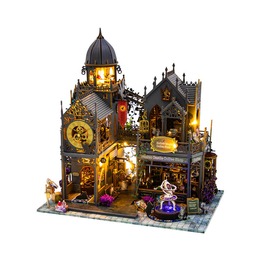DIY Miniature House Kit, Book Nook Kit, Dollhouse for Adults to Build with LED Lights, Magic Castle, Prefab Haunted Model House, Birthday/Christmas (Huoluo Castle)
