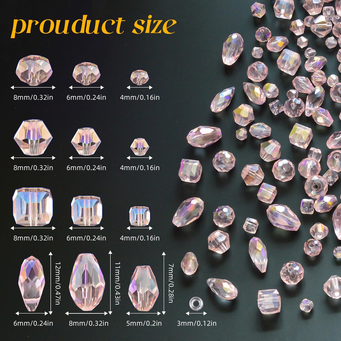 Laopottbeads 1500 Pcs Crystal Glass Beads for Jewelry Making – 12 Styles Bicone, Rondelle, Cube, Teardrop & 3mm Spacer Beads, DIY Bracelet Necklace Earring Craft Kit with Organizer Box(Pink)