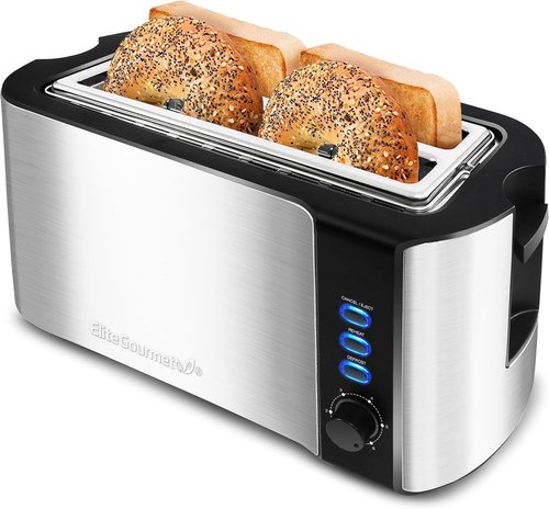 Elite Gourmet ECT-3100 4-Slice Long Slot Toaster - Extra Wide Slots for Bagels & Texas Toast - Stainless Steel Finish