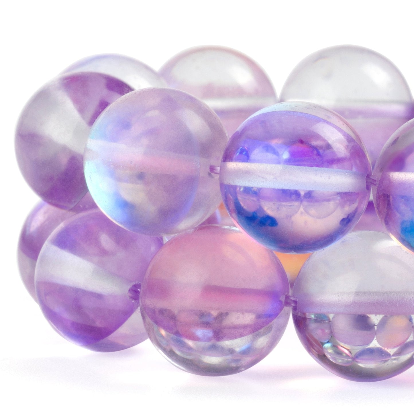 RUBYCA Round Moonstone Crystal Glass Beads Aura Iridescent for Jewelry Making (1 Strand, 6mm, Purple)