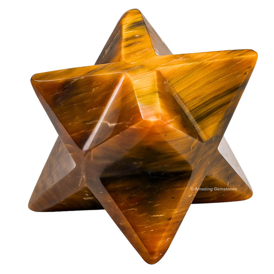 Amazing Gemstone Tiger Eye Merkaba Crystal - 1.5 Inches Metaphysical Merkaba Star for Meditation - Energetic Tetrahedron Crystal and Healing Stones and Healing (35-40mm)