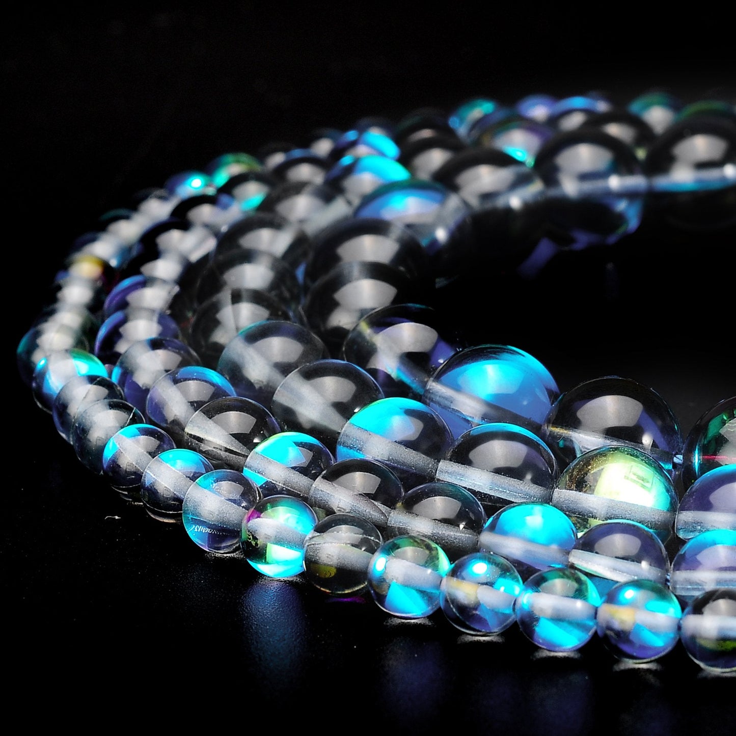 RUBYCA Round Moonstone Crystal Glass Beads Aura Iridescent for Jewelry Making (1 Strand, 10mm, Grey)