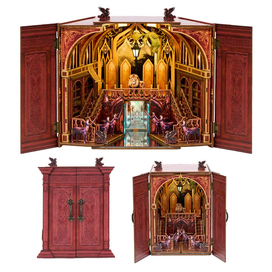 TOYQI Book Nook Kit, DIY Miniature House Kit for Adults, 3D Wooden Puzzle Booknook Bookshelf Insert, Fold-Out Dollhouse Fantasy World Diorama with 3 Display Mode