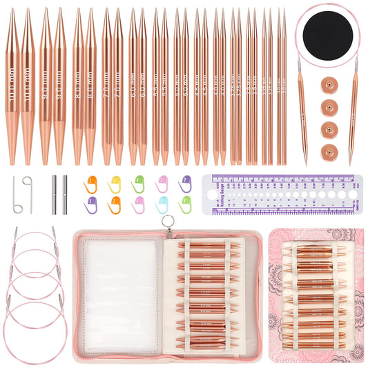 Aeelike Interchangeable Knitting Needles Set, Strictly Inspected 13 Pairs Aluminum Circular Knitting Needles (3.0-10.0mm) with 4 Flexible Cords for Blankets and Small Projects, Ideal Kninting Gift