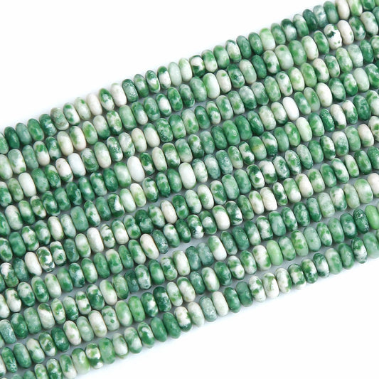 150PCS 2x4mm Natural Green Spot Stone Rondelle Beads Abacus Disk Stone Beads Round Loose Spacer Gemstone Beads for DIY Bracelet Necklace Jewelry Making