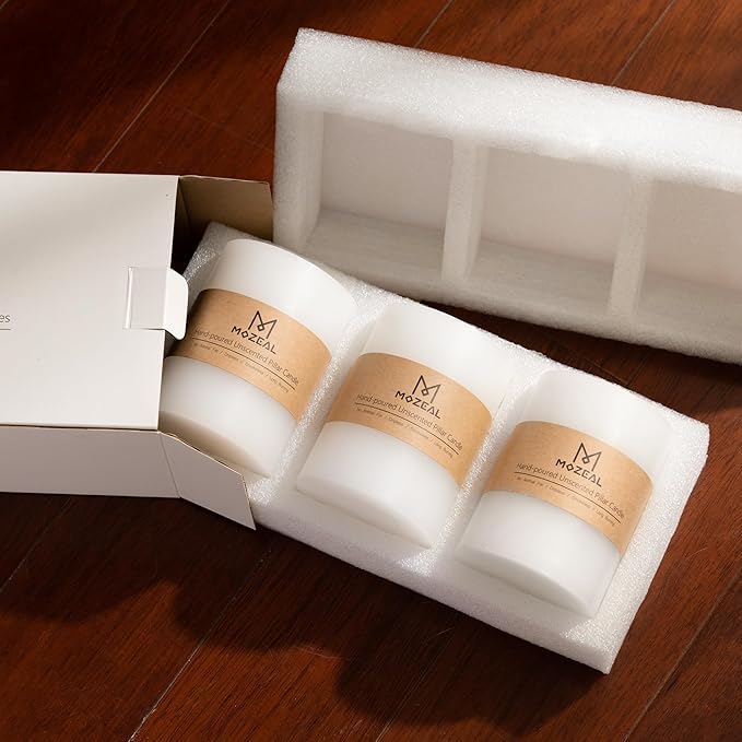 MOZEAL 3" x 4" Hand-Poured Unscented Candle,Dripless Pillar Candle Set of 3,Long Clean Burning,Approx 72 Hours Burn Time,Rustic Country Style,Wedding,Dinner,Christmas and Home Decor,Orange