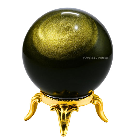 Amazing Gemstone Golden Sheen Obsidian Crystal Ball with Stand - 2 Inches Crystal Sphere Meditation Balls for Witchcraft and Decorative Balls