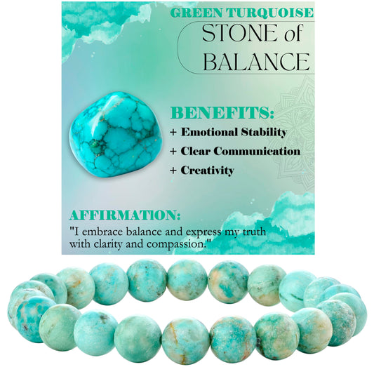 Green Turquoise - Balance - 8mm Beaded Bracelets for Women Handmade Semi Precious Natural Stone Stretch Elastic Jewelry Yoga Protection Gifts