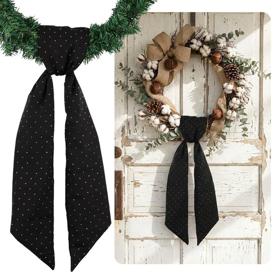 YKW Black Rhinestone Wreath Sash - 54x5 Inch Sparkle Ribbon for Christmas & Wedding Decor