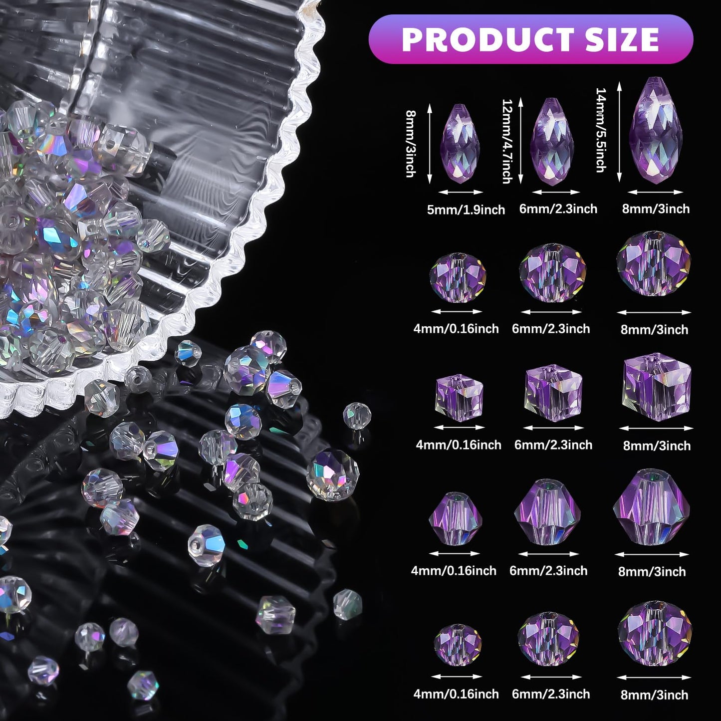 Kigeli 1280 Pcs Glass Beads Bulk Assorted Crystal Beads for Jewelry Making Faceted Teardrop Rondelle Briolette for DIY Crafts Necklace Wristband Earring Kit (Classic,Silver Champagne)