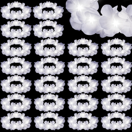 Retrowavy 24 Pcs LED Flower Crown Wreath Headband Fairy Flower Headpiece Light up Hair Accessories for Wedding (White)