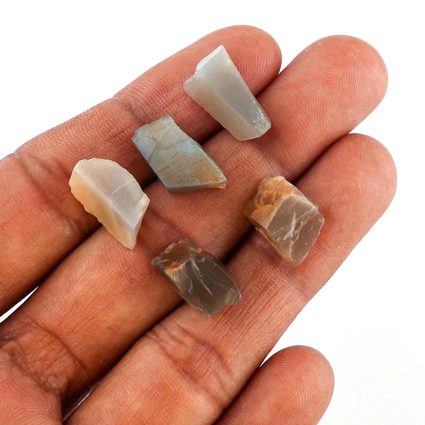 CRYSTALINES 5pcs, Wholesale Natural Raw Grey Moonstone Gemstone, Untreated Rough Crystals, Bulk Loose Stone Supplies, DIY Jewelry Making, Wire Wrapping, June Birthstone, Gem Collection