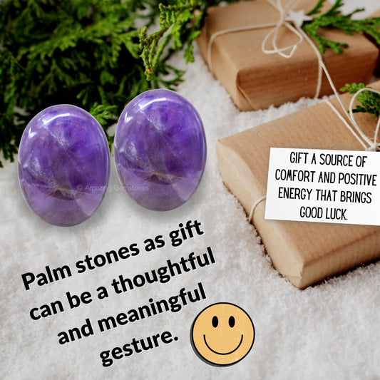 Amazing Gemstone Amethyst Crystals and Healing Stones - Large Palm Stone Crystals Piedra - Crystal for Good Luck, Balanced Positive Energy, Meditation - Unique Stocking Stuffers Gifts for Women, Men