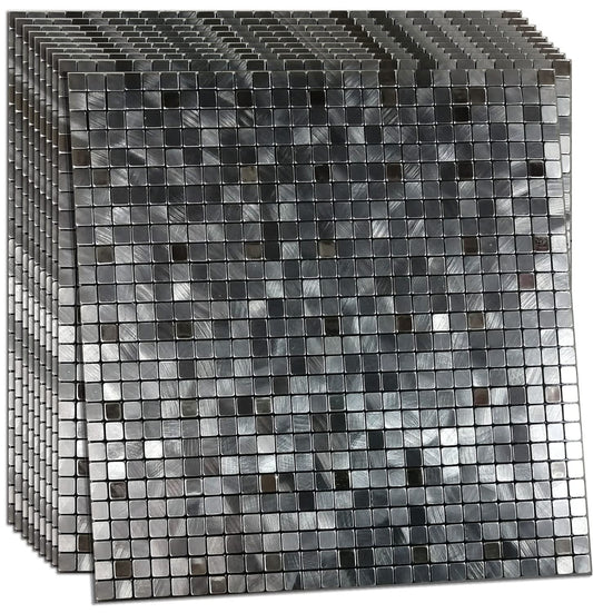 XUANINY 10-Piece Peel and Stick Backsplash for Kitchen Aluminum 3D Wall Sticker Panel Self-Adhesive Metal Mosaic Tile (11.41"x11.41"Grey)
